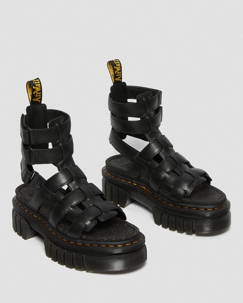 Dr Martens Ricki Nappa Lux Leren Platform Sandalen Plateauzool Dames Zwart | NL 476TCE